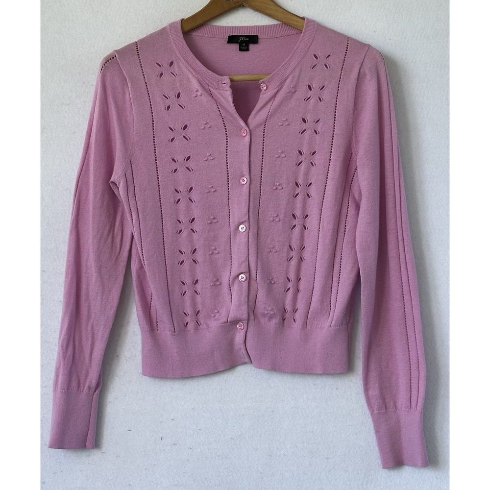 J. Crew Cardigan Wool Blend Pointelle Women M Purple Excellent
